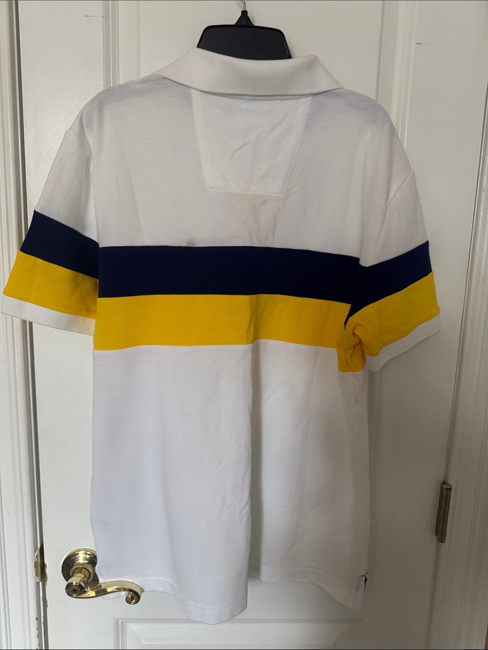 Nautica White Polo with Navy and Yellow Stripes size M - Picture 2 of 5